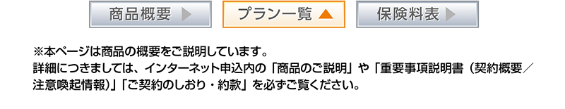 ※本ページは商品の概略のみをご説明したものです。ご契約の際にはインターネット申込み内の「商品説明」や「重要事項（契約概要・注意喚起情報）」「ご契約のしおり・約款」を必ずご覧ください。